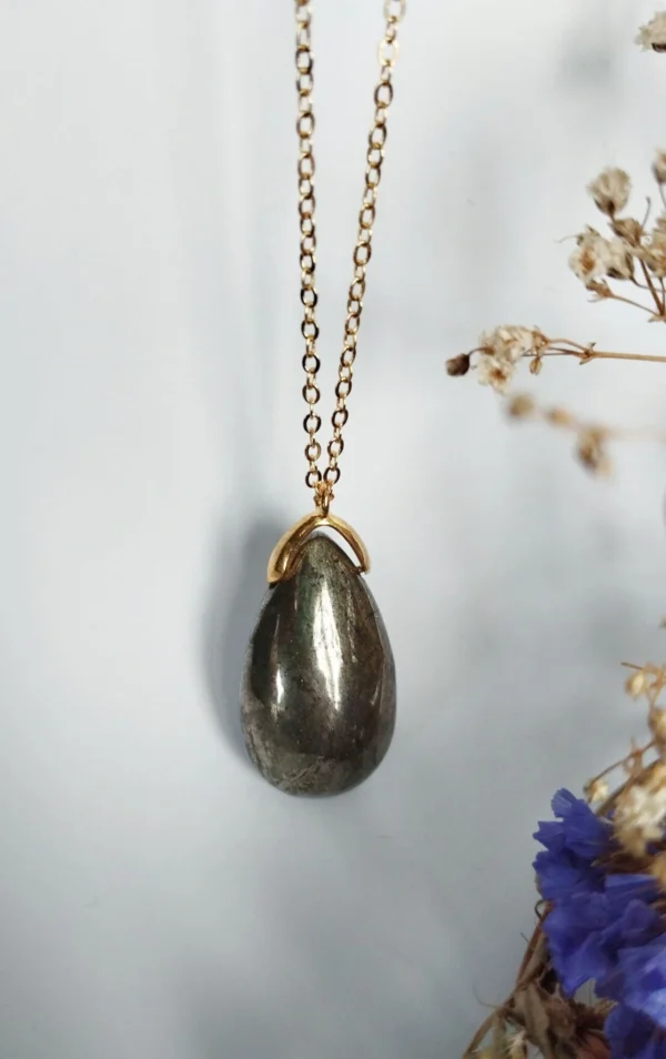Pendentif goute en Pyrite A+ – Image 2